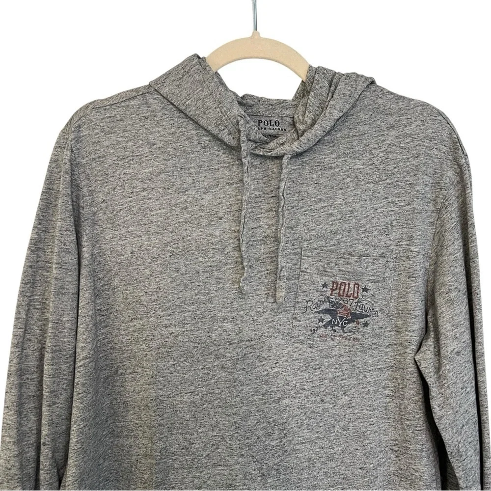 Polo Ralph Lauren Men’s American Flag Hoodie Shirt Heather Grey Medium Patriotic